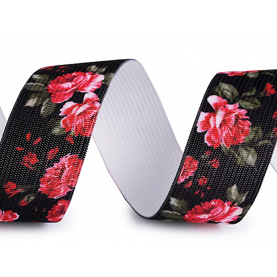 Printed Elastic width 30 mm - black, 1 ml.