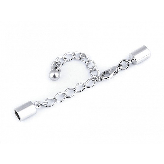 Lobster Clasp with Extension Chain and End Caps, platinum, 1 set