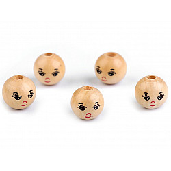 Wooden Beads with Face Ø14 mm, ivory, 10 pc.