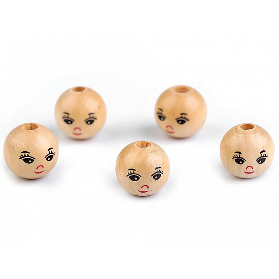 Wooden Beads with Face Ø14 mm, ivory, 10 pc.