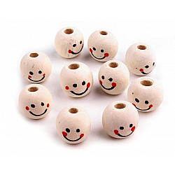 Wooden Beads with Face Ø18 mm, ivory, 10 pc.