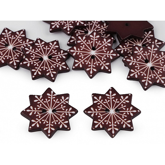 Decorative Button - Snowflake, brown, 10 pc.