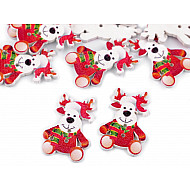 Christmas Wooden Decorative Button, red - Reindeer, 10 pc.