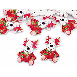 Christmas Wooden Decorative Button, red - Reindeer, 10 pc.