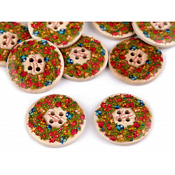 Christmas Wooden Decorative Button, green, 10 pc.