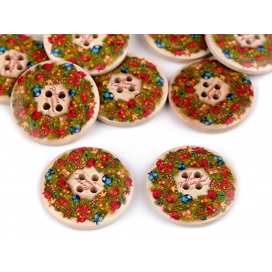 Christmas Wooden Decorative Button, green, 10 pc.