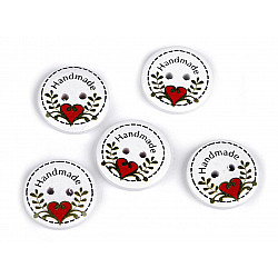 Decorative Wooden Button - Handmade, white, 5 pc.