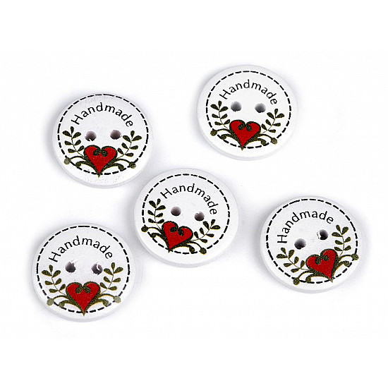 Decorative Wooden Button - Handmade, white, 5 pc.