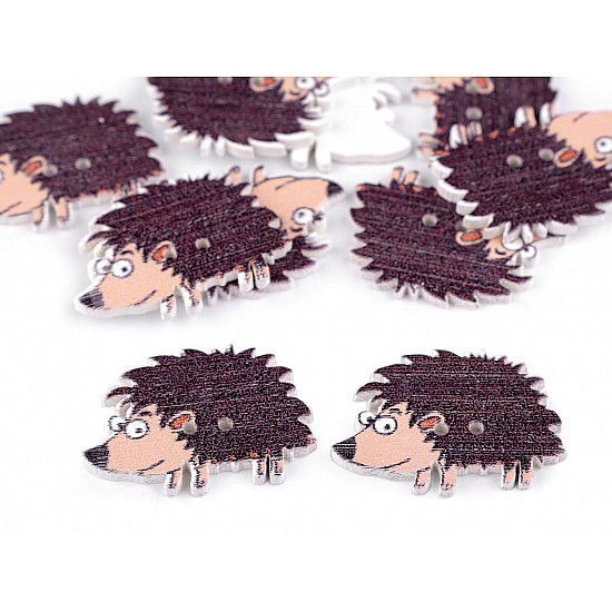 Wooden Decorative Button Animals - hedgehog, brown, 10 pc.