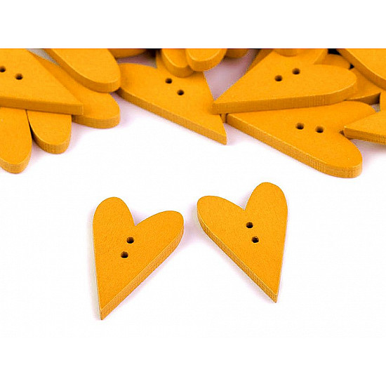 Wooden Decorative Button Heart, mustard, 10 pc.