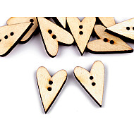 Wooden Decorative Button Heart, ivory, 10 pc.