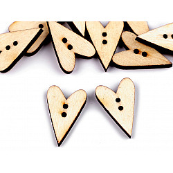 Wooden Decorative Button Heart, ivory, 10 pc.