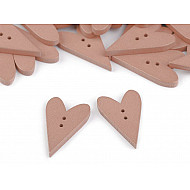 Wooden Decorative Button Heart, powder, 10 pc.