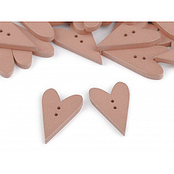 Wooden Decorative Button Heart, powder, 10 pc.