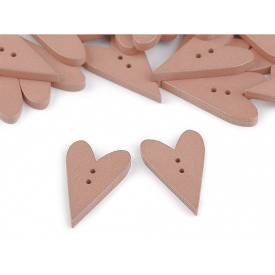 Wooden Decorative Button Heart, powder, 10 pc.