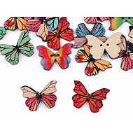 Decorative Wooden Button Butterfly, mix, 10 pc.