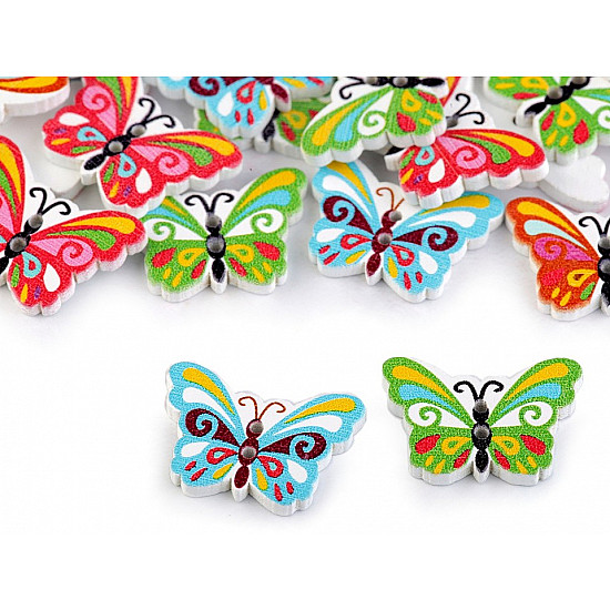 Wooden Decorative Button Butterfly, mix, 50 pc.