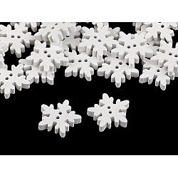 Wooden Decorative Button Snowflake, white, 10 pc.