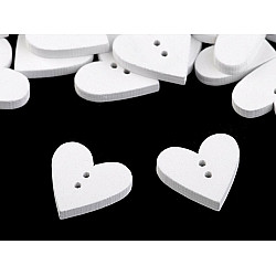 Wooden Decorative Button Heart, white, 10 pc.