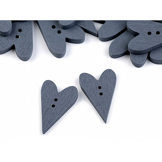 Wooden Decorative Button Heart, gray, 10 pc.