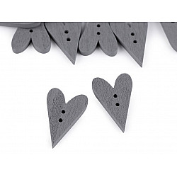 Wooden Decorative Button Heart, dove grey, 10 pc.