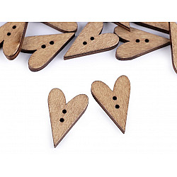 Wooden Decorative Button Heart, ivory, 10 pc.