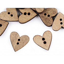 Wooden Decorative Button Heart, natural dark, 10 pc.