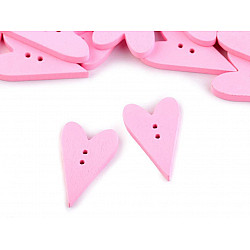 Wooden Decorative Button Heart, pink middle, 10 pc.