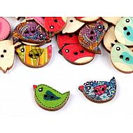 Wooden Decorative Button Bird, mix, 10 pc.