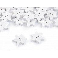 Wooden Decorative Button Star, white, 10 pc.