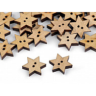 Wooden Decorative Button Star, ivory, 10 pc.