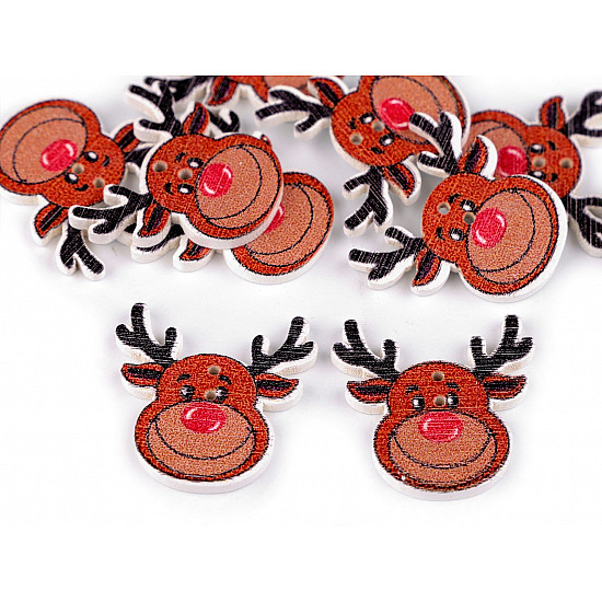 Decorative Christmas Wooden Button, brown, 10 pc.