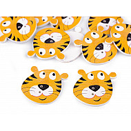 Wooden Decorative Button Animals - tiger, yellow, 10 pc.