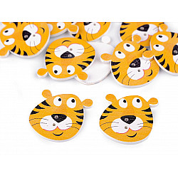 Wooden Decorative Button Animals - tiger, yellow, 10 pc.