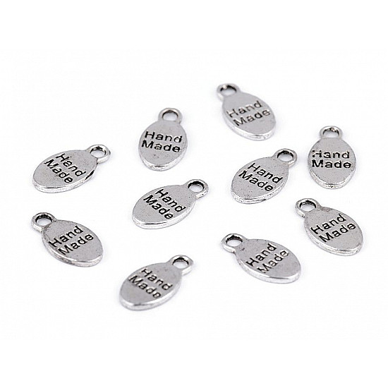 Metal Charm Hand Made 8x15 mm, platinum, 10 pc.