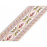 Woven Jacquard Tapestry Ribbon Trim width 59 mm - ecru light - red, 1 ml.