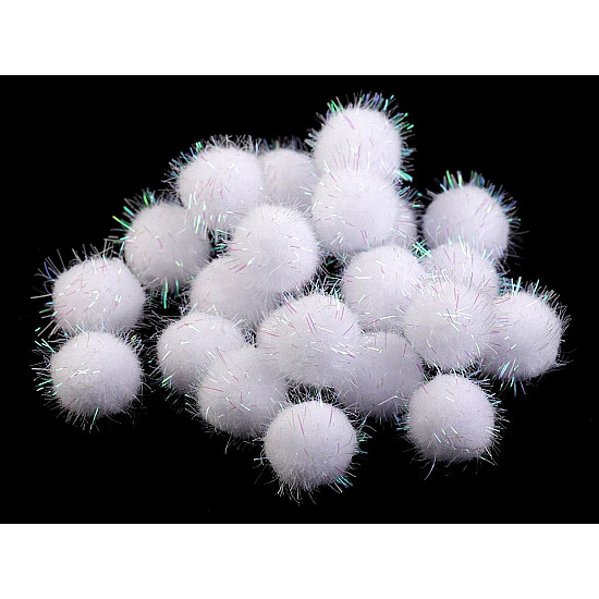 Pom Pom with Lurex Ø20 mm, white, 100 pc.