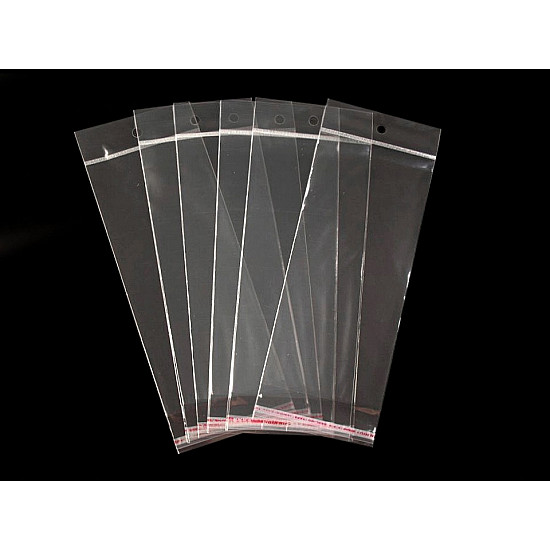 Clear Plastic Self-Adhesive Seal Bags w/ Hang Hole 10x22 cm (package 100 pc.)