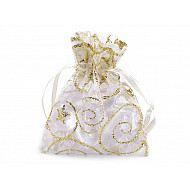 Organza Gift bag 6.5x9 cm with glitters (package 10 pc.) - cream lightest - gold