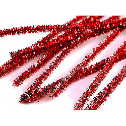 Fuzzy Chenille Wire Sticks with lurex Ø6 mm length 30 cm, red strawberry, 20 pc.