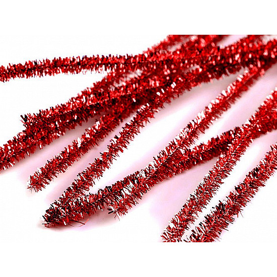 Fuzzy Chenille Wire Sticks with lurex Ø6 mm length 30 cm, red strawberry, 20 pc.