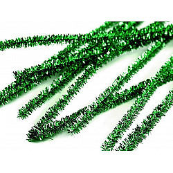 Fuzzy Chenille Wire Sticks with lurex Ø6 mm length 30 cm, grass green, 20 pc.