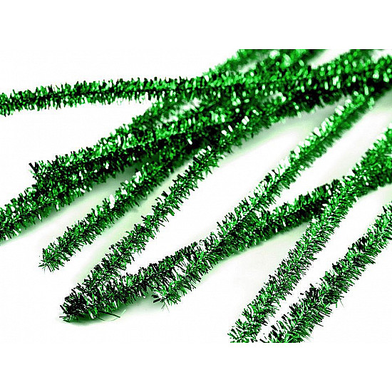 Fuzzy Chenille Wire Sticks with lurex Ø6 mm length 30 cm, grass green, 20 pc.