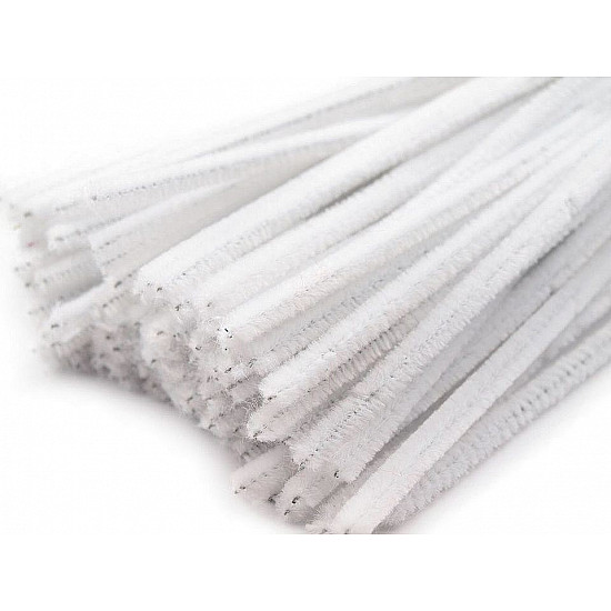 Fuzzy Chenille Wire Sticks Ø6 mm length 30 cm, white, 20 pc.