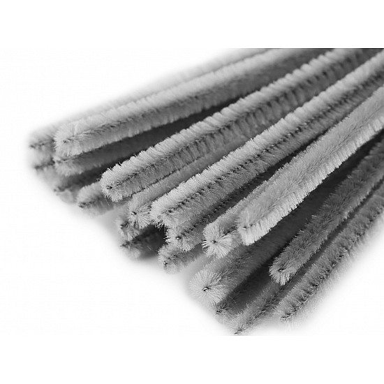 Fuzzy Chenille Wire Sticks Ø6 mm length 30 cm, grey, 20 pc.