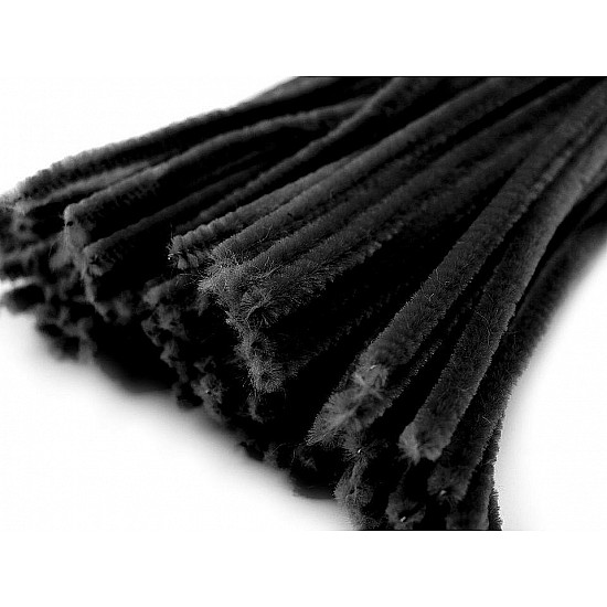 Fuzzy Chenille Wire Sticks Ø6 mm length 30 cm, black, 20 pc.