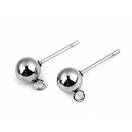 Stainless Steel Earring Findings / Ball Stud Earring Loop Ring & Post, platinum, 4 pc.