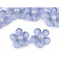 Organza Flower Applique with Pearl Bead Ø25 mm, blue-violet, 10 pc.