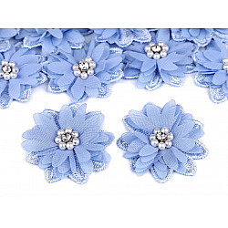 Flower Applique with Beads Ø50 mm, light blue, 10 pc.