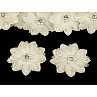 Flower Applique with Beads Ø50 mm, creamy light, 10 pc.